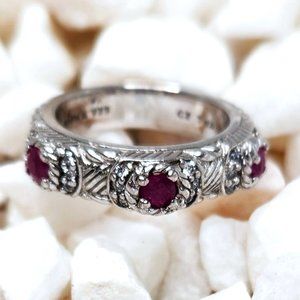 Judith Ripka Ruby & Diamonique Ring .925  Size 5